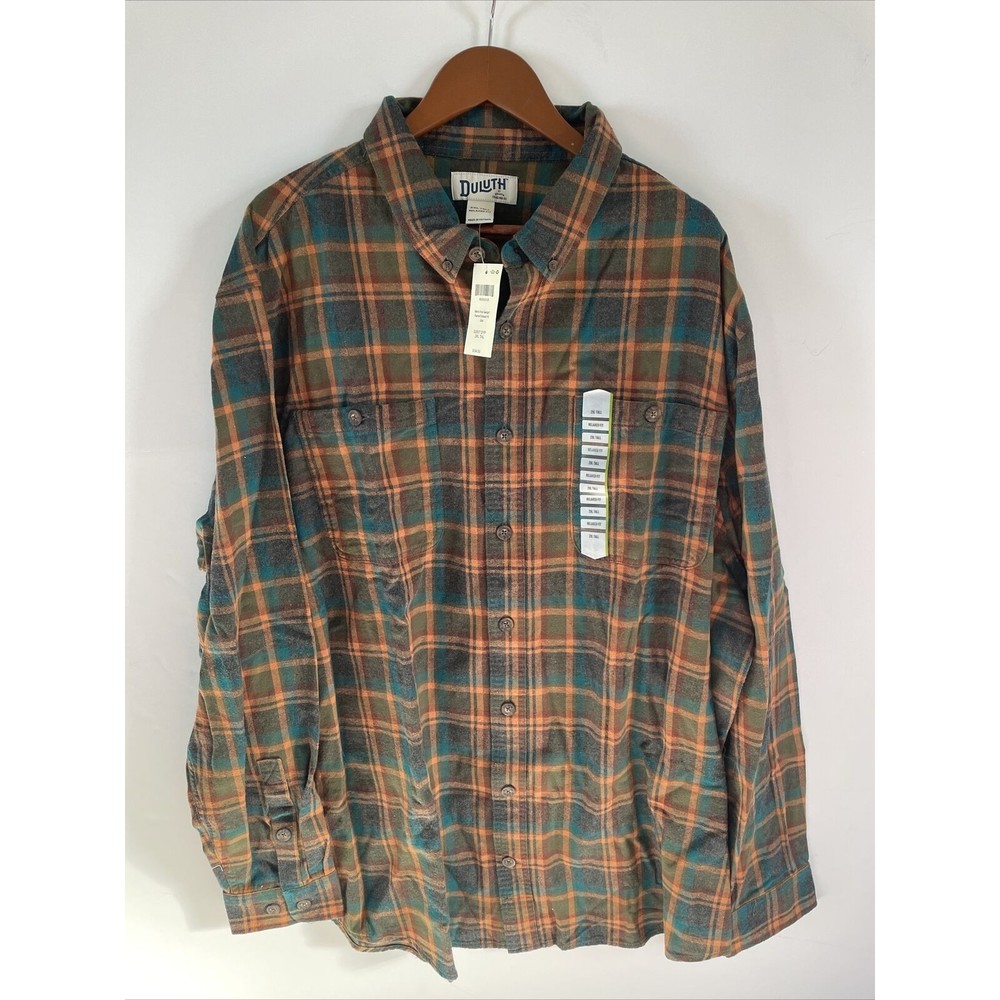 DULUTH Free Swingin’ Flannel Workshirt Men's Medium Orange Plaid Button Down 2XL